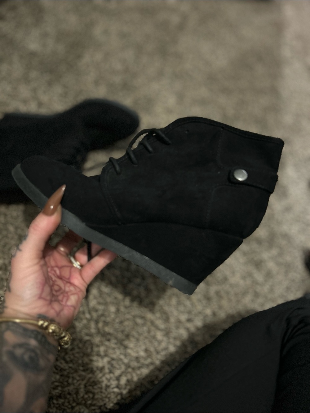 Madden Girl Black Lace-Up Wedge Ankle Boots